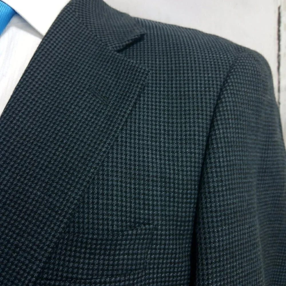 John Weitz Studio 38R 2 Button Blue Black Check Suit Blazer Sport Coat